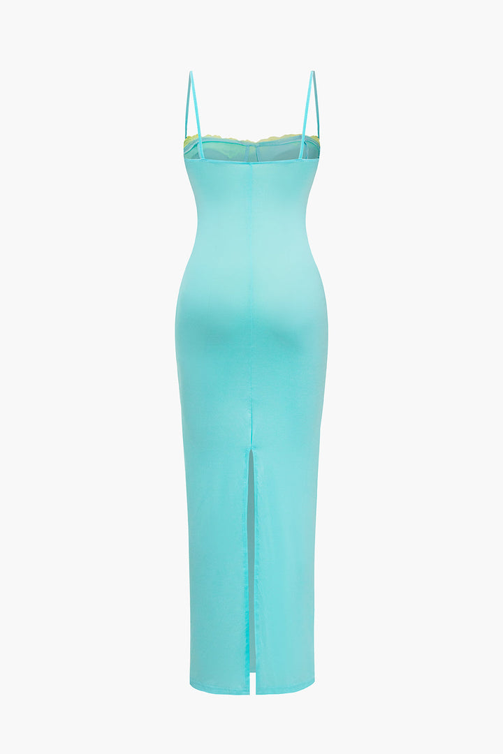 Solid Slit Color Block Bustier Maxi Dress