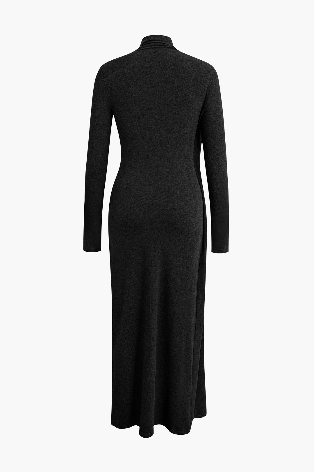 Mock Neck Wrap Ruched Long Sleeve Slit Maxi Dress