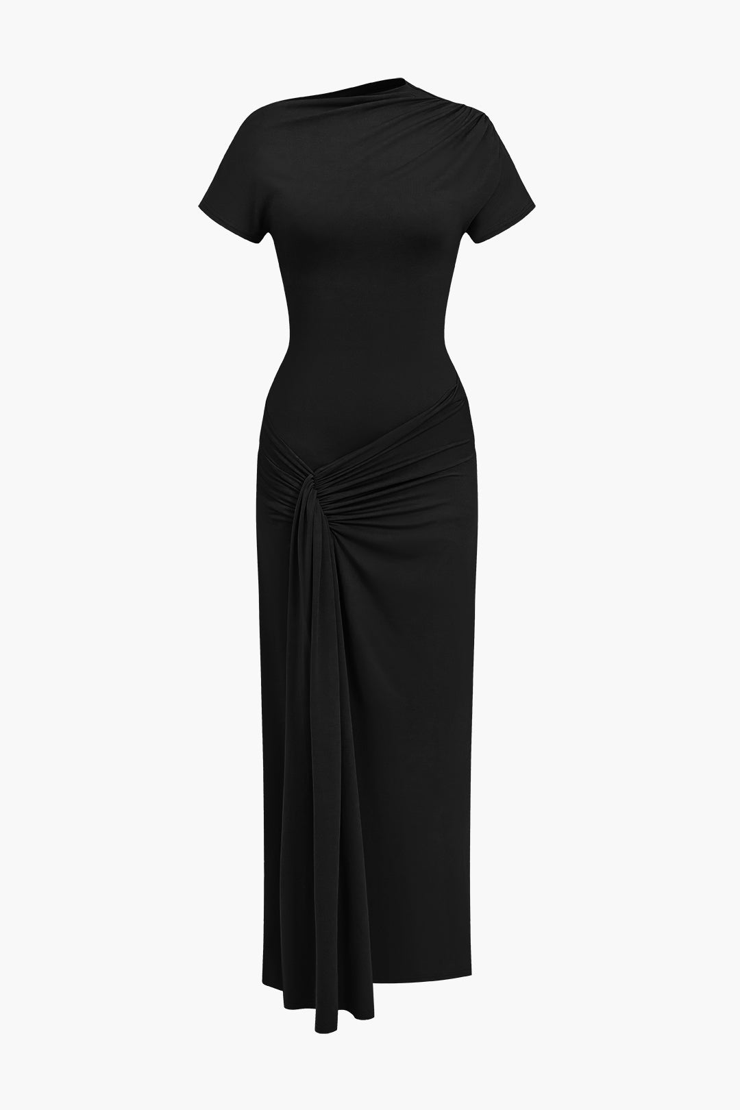 Solid Asymmetrical Knot Maxi Dress