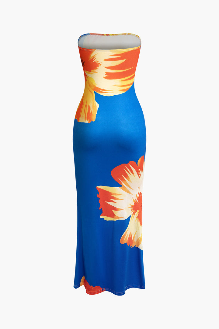 Sunny Floral Cascade Strapless Midi Dress