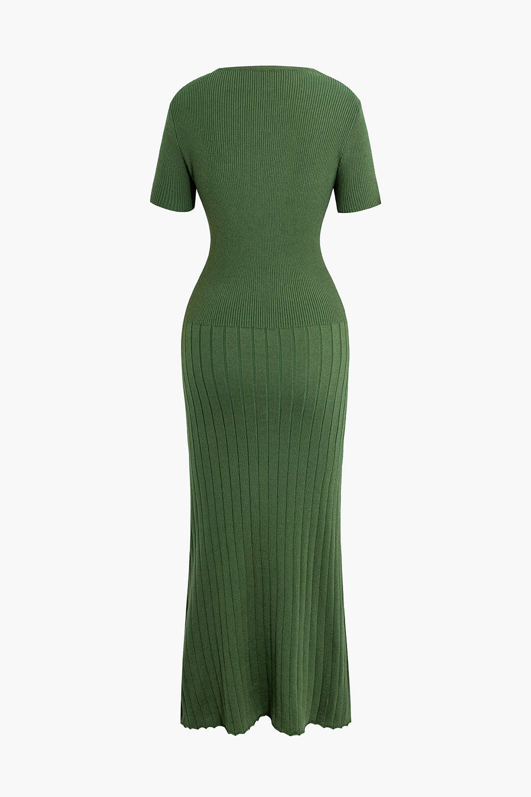 Ribbed Knit V-neck Midi Dress