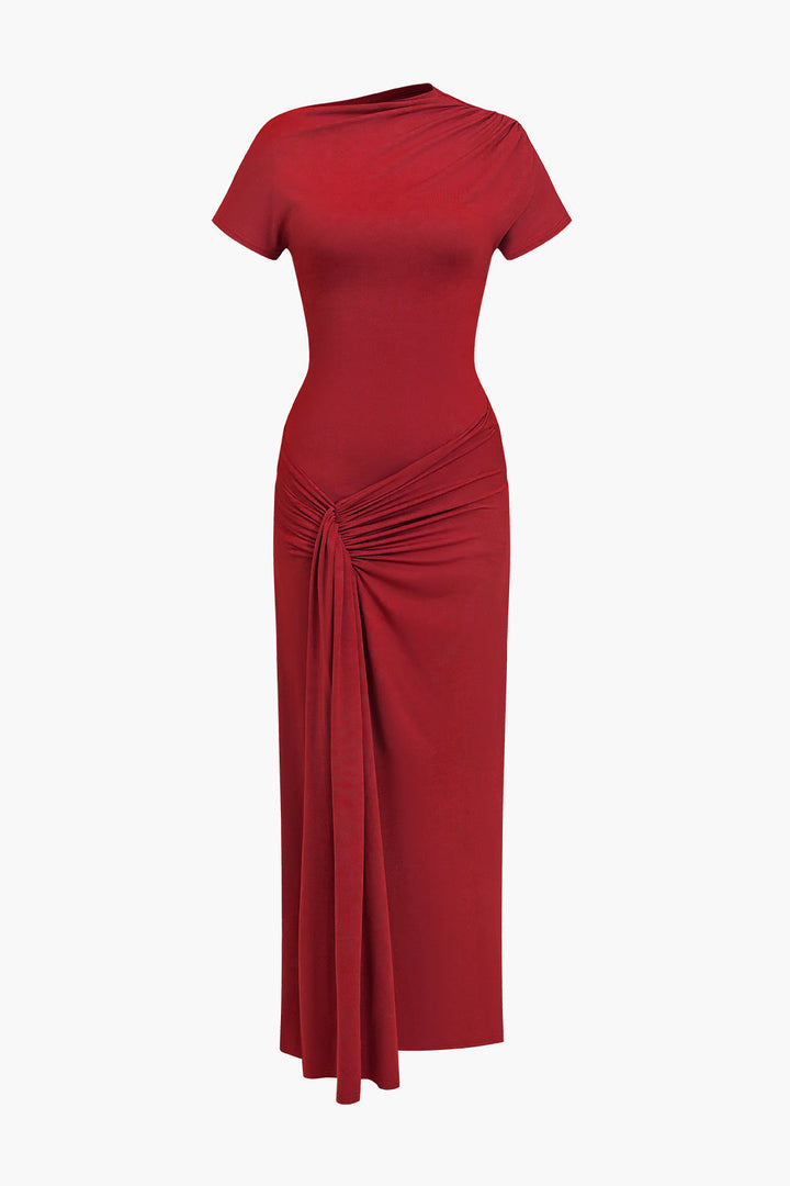 Solid Asymmetrical Knot Maxi Dress