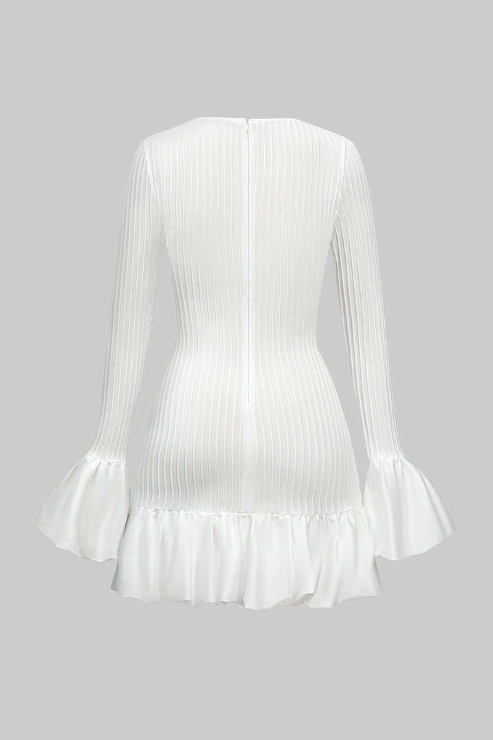 Solid Puff Bell Sleeve Mini Dress