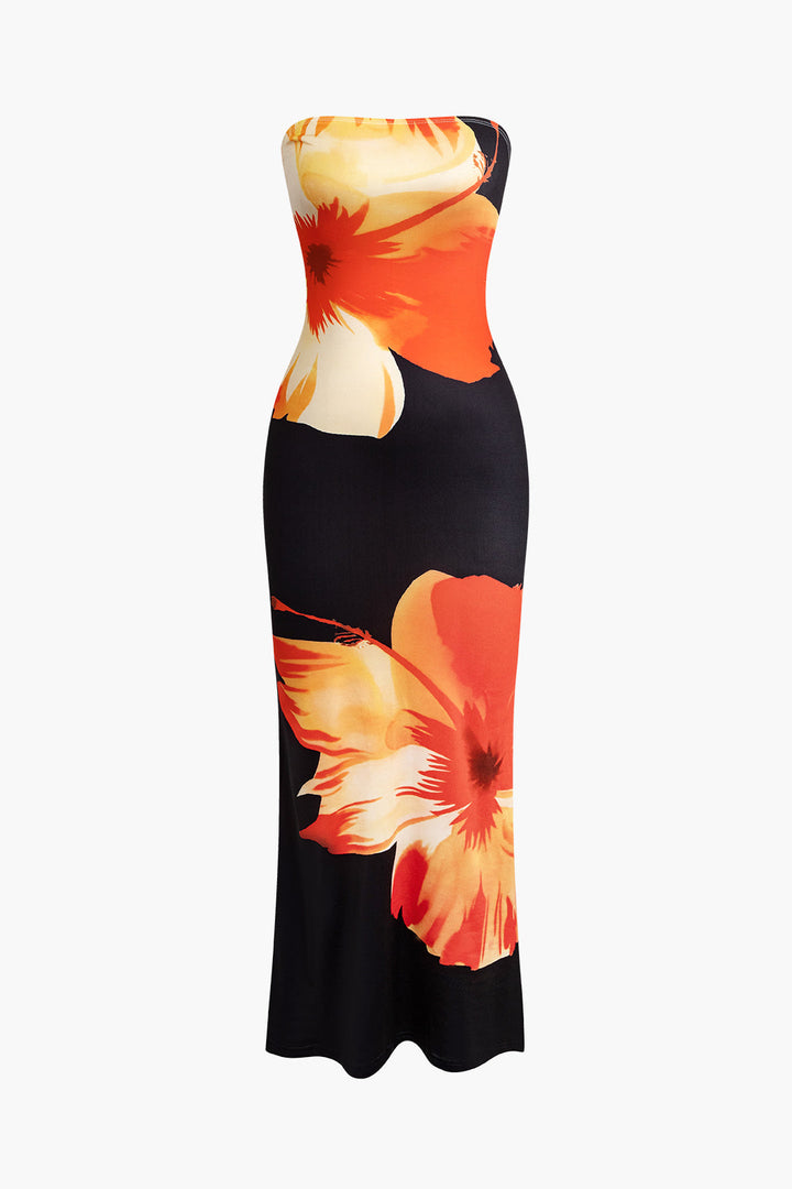 Sunny Floral Cascade Strapless Midi Dress