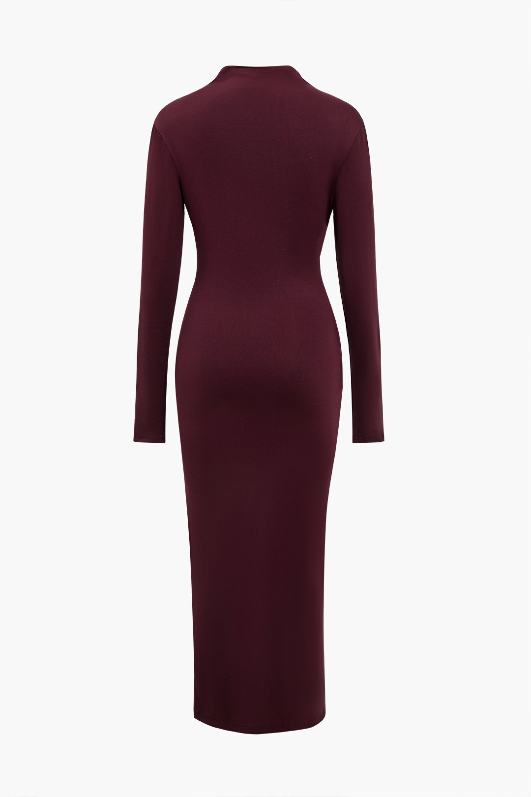 Solid Asymmetrical Ruched Slit Long-Sleeve Maxi Dress