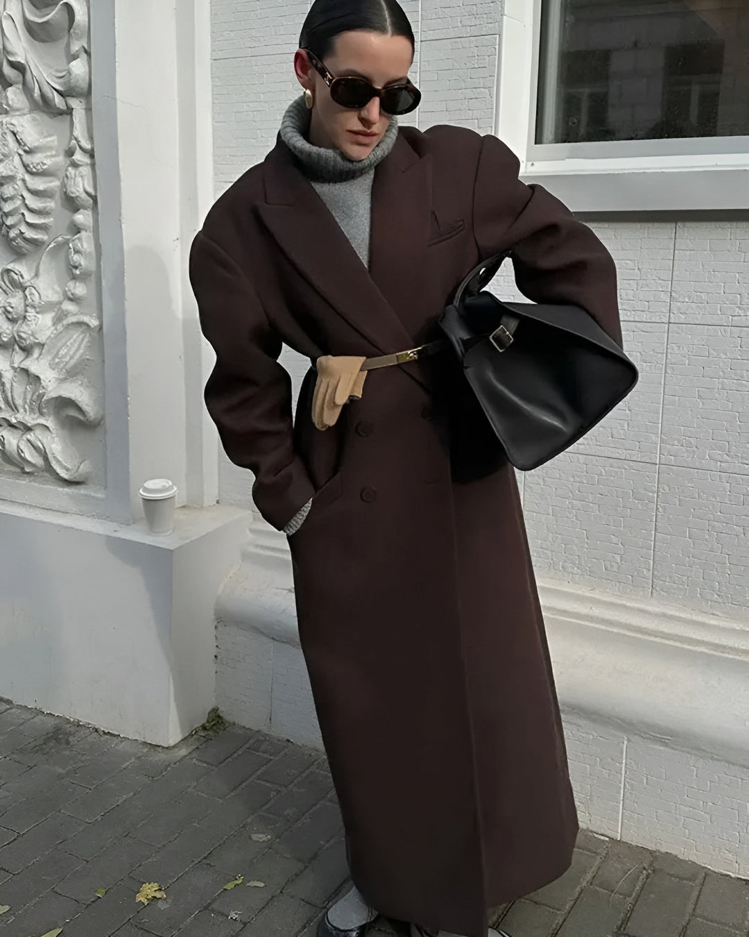 Elegant Double-breasted Padded Shoulder trench coat