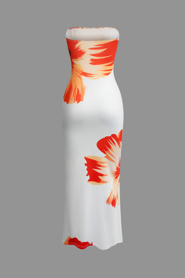 Sunny Floral Cascade Strapless Midi Dress