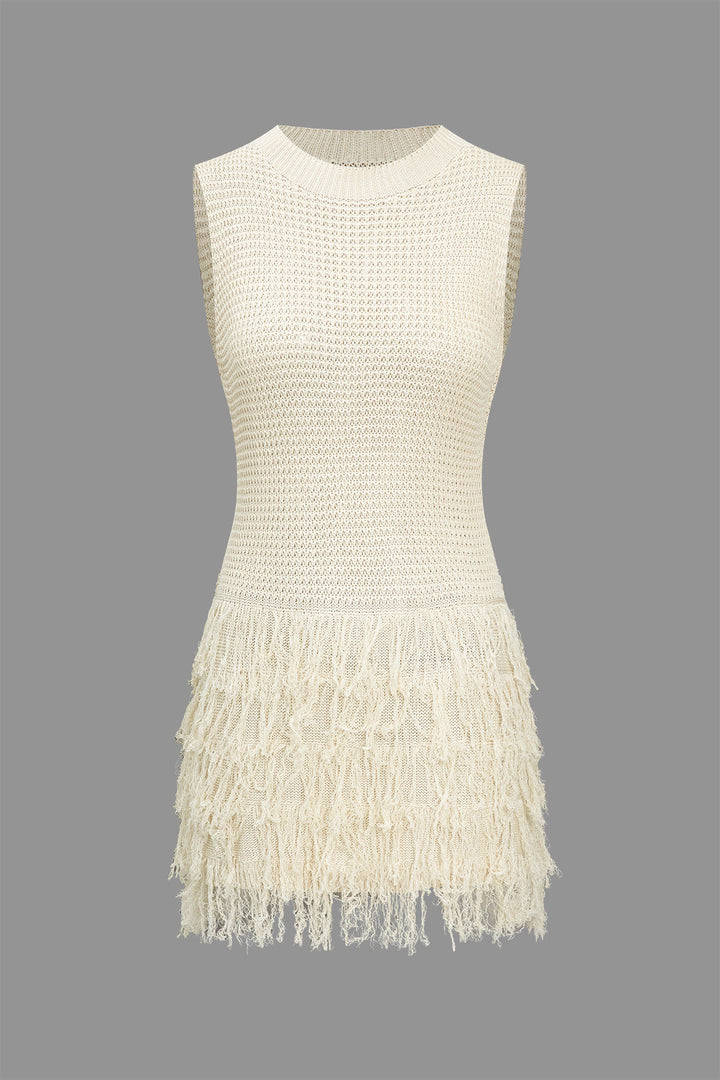 Knit Fringe Sleeveless Mini Dress