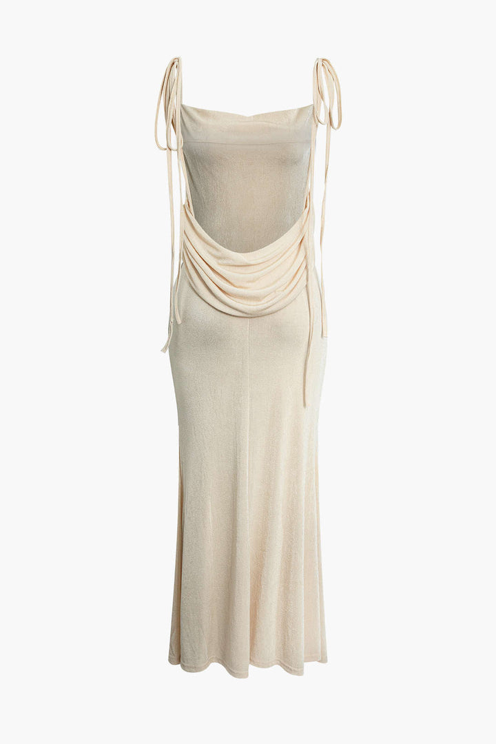 Cowl Neck Backless Tie Maxi Dress