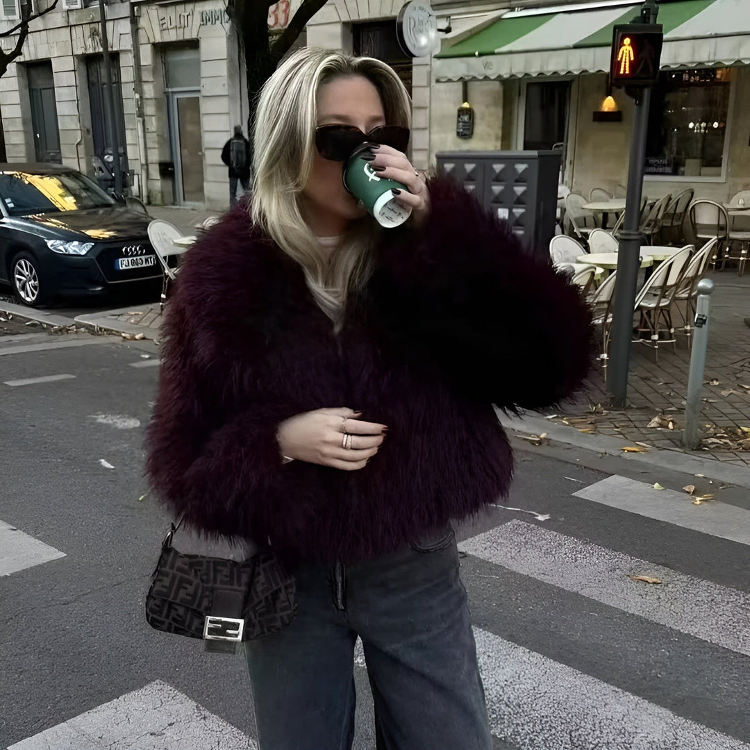 Burgundy Faux Fur Jacket