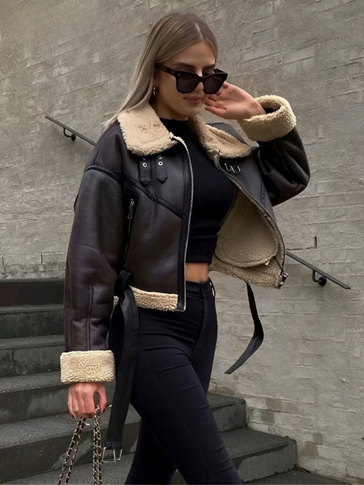 Cropped teddy lined jacket