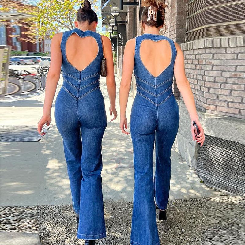 Heart craft denim jumpsuit