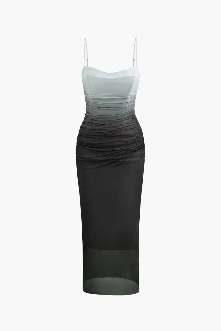 Mesh Ruched Cami Maxi Dress