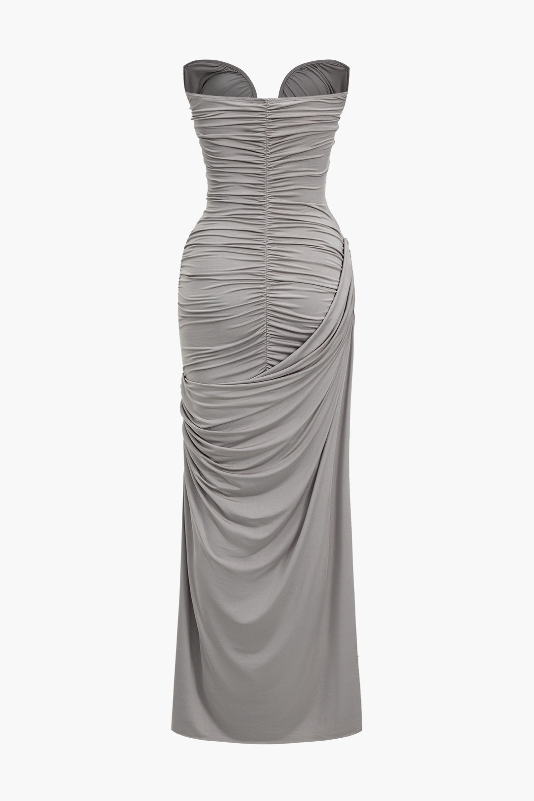 Solid Strapless Ruched Maxi Dress