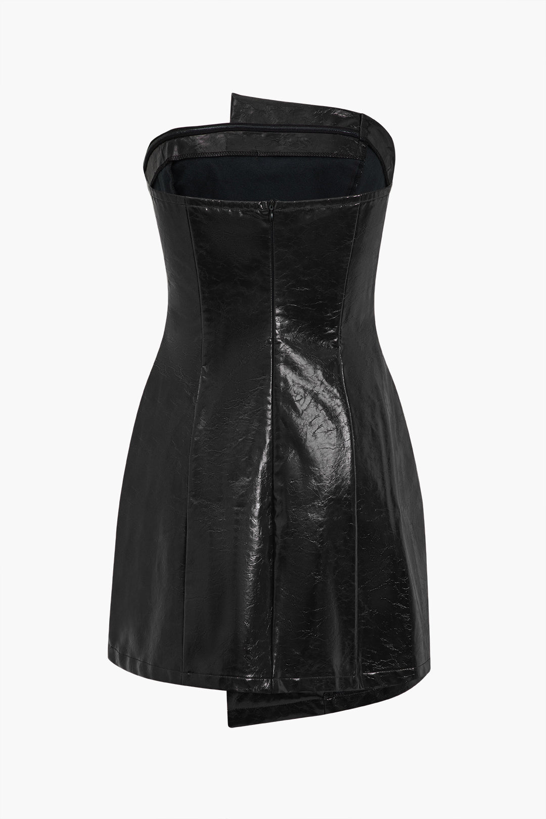 Faux Leather Strapless Mini Dress With Shell Embellishments