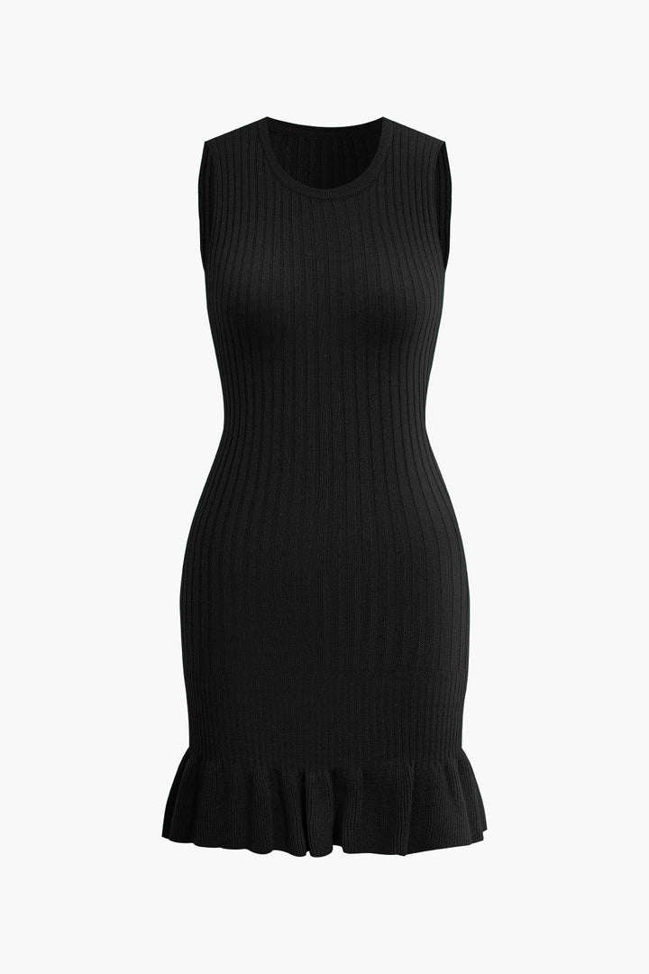 Ruffle Hem Sleeveless Knit Mini Dress