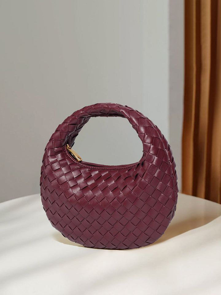 Rounded Woven Zipper Handbag