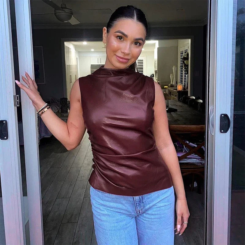 Faux leather top