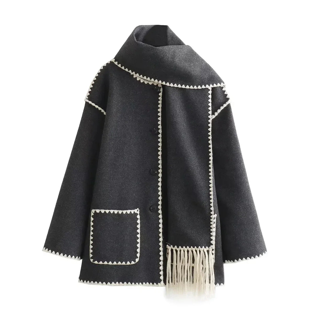 Embroidered wool-blend scarf jacket