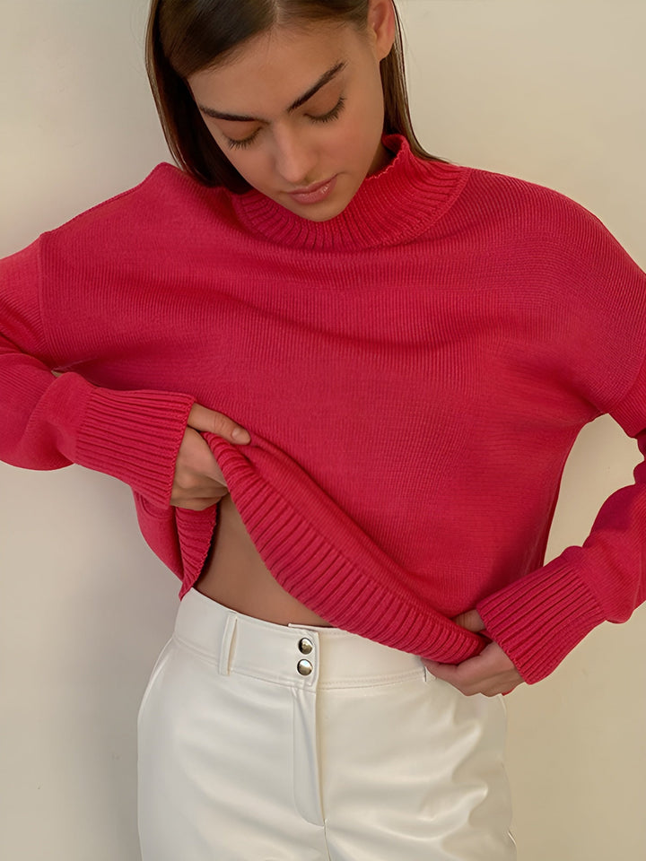 Loose thick knit jumper with collar