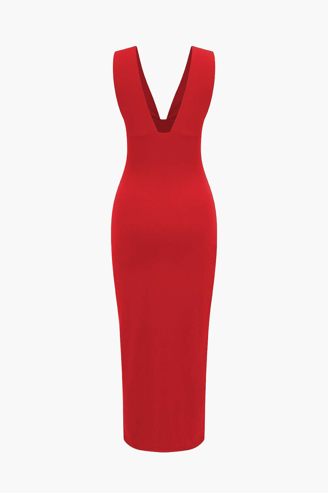 Solid Backless Ruched Slit Midi Dress