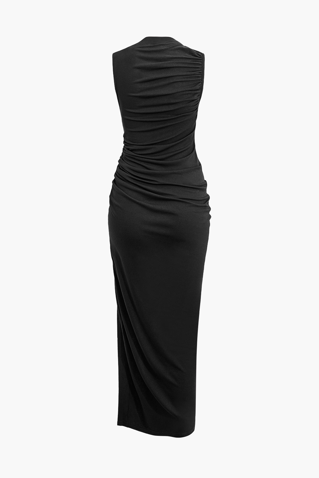 Asymmetric Ruched Drawstring Slit Sleeveless Maxi Dress