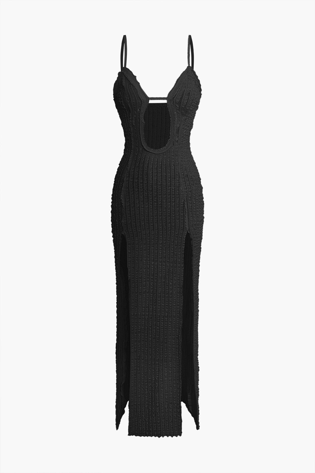 Textured Cut Out Slit Cami Maxi Dress