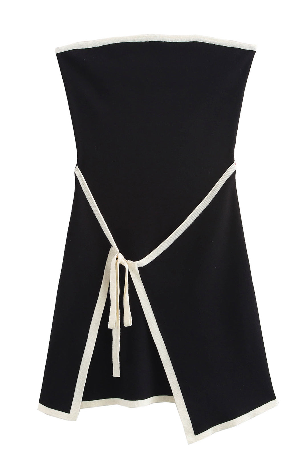 Contrast Trim Knit Tie Front Strapless Mini Dress