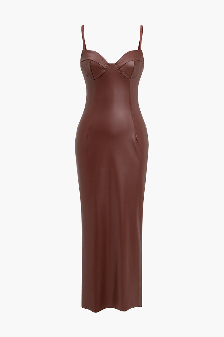 Faux Leather Bustier Slip Midi Dress