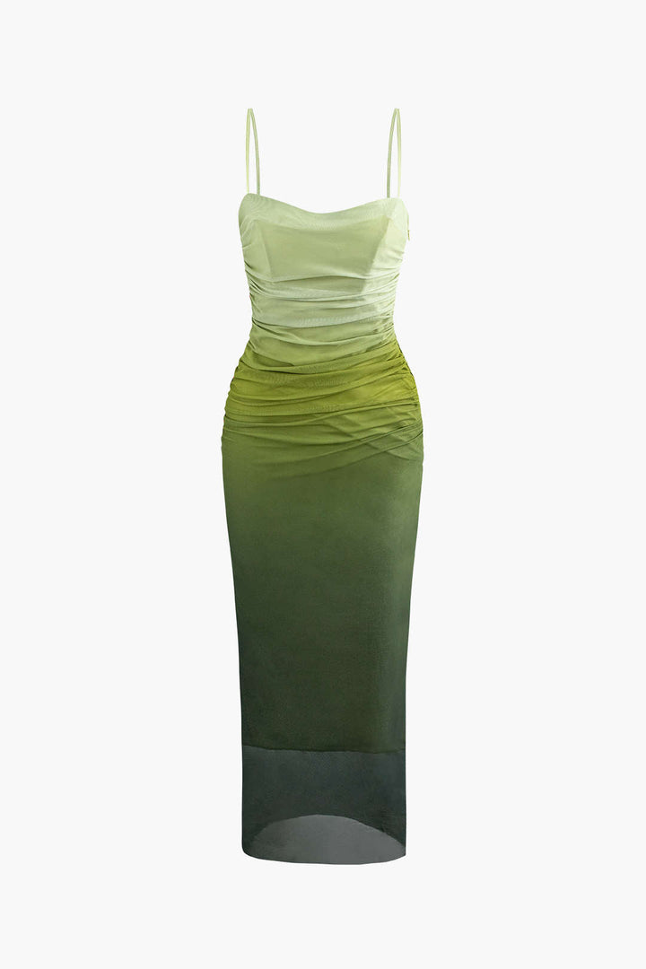 Mesh Ruched Cami Maxi Dress