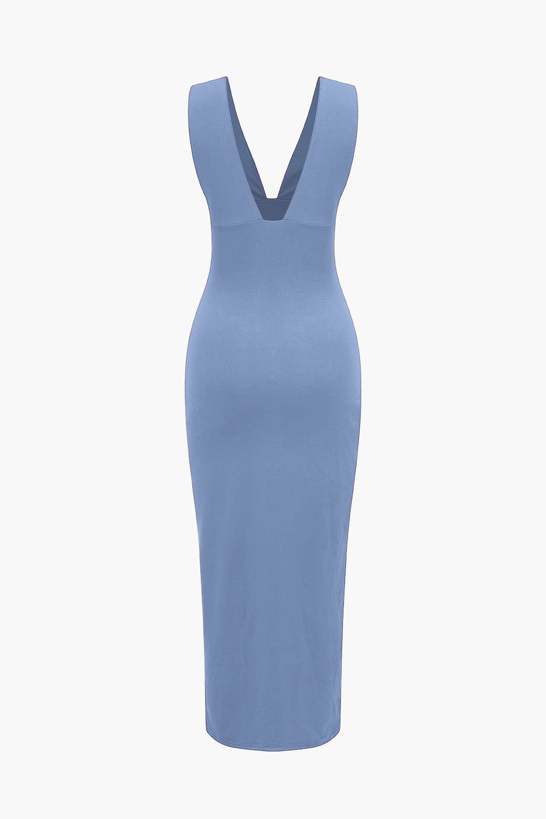 Solid Backless Ruched Slit Midi Dress