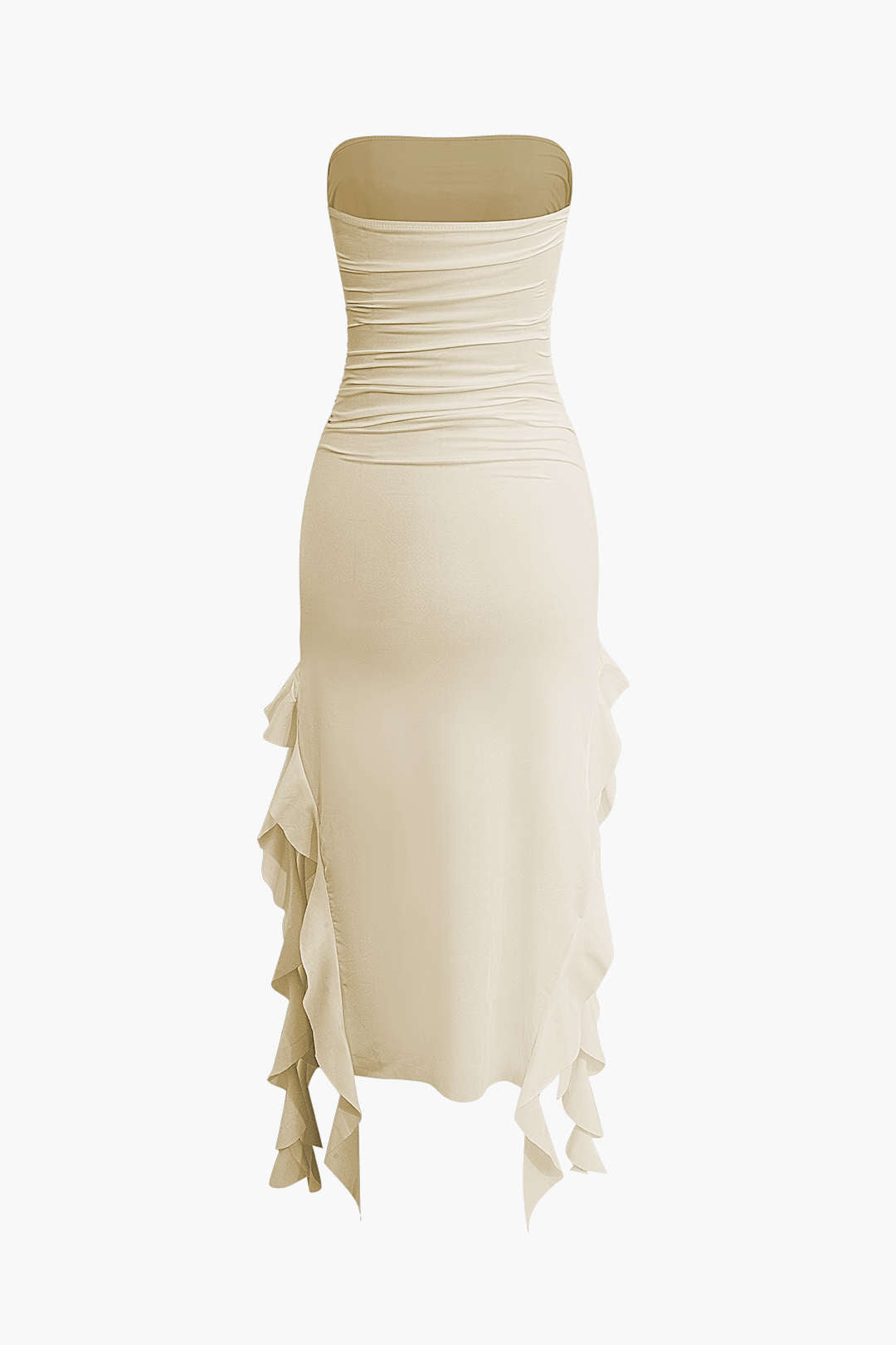 Solid Ruffle Hem Ruched Tube Maxi Dress