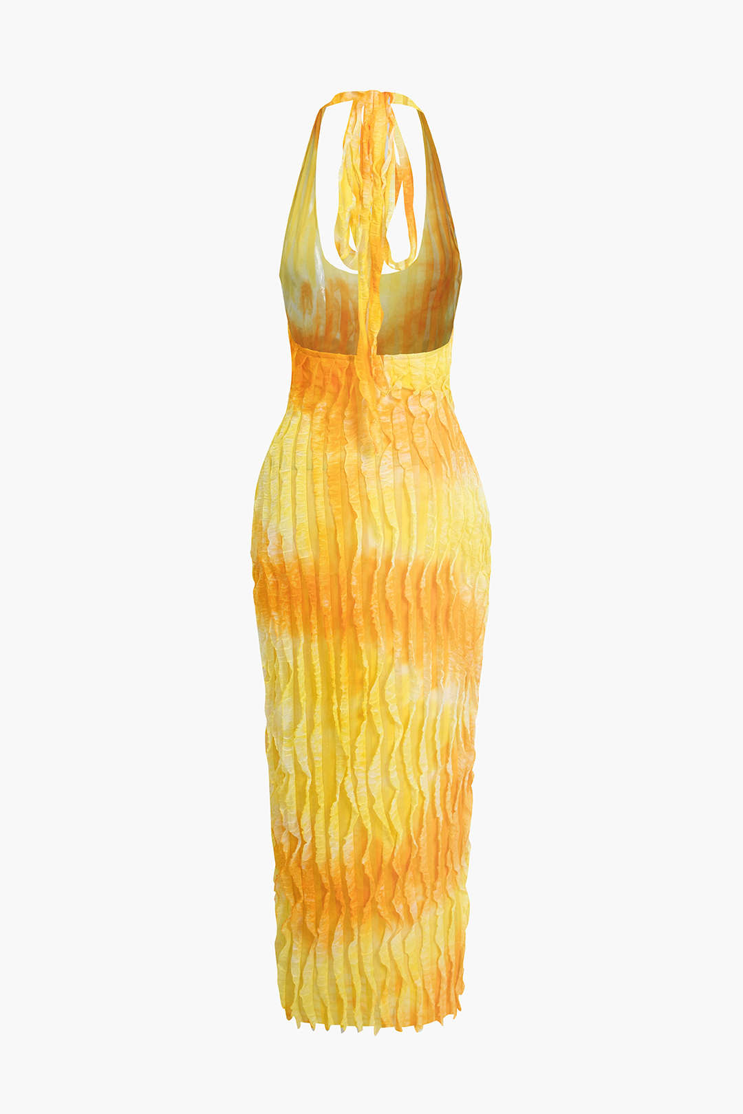 Sheer Ruffle Texture Halter Backless Maxi Dress