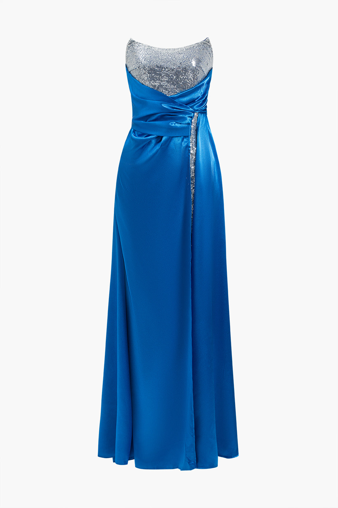 Strapless Sequin Slit Gown Maxi Dress