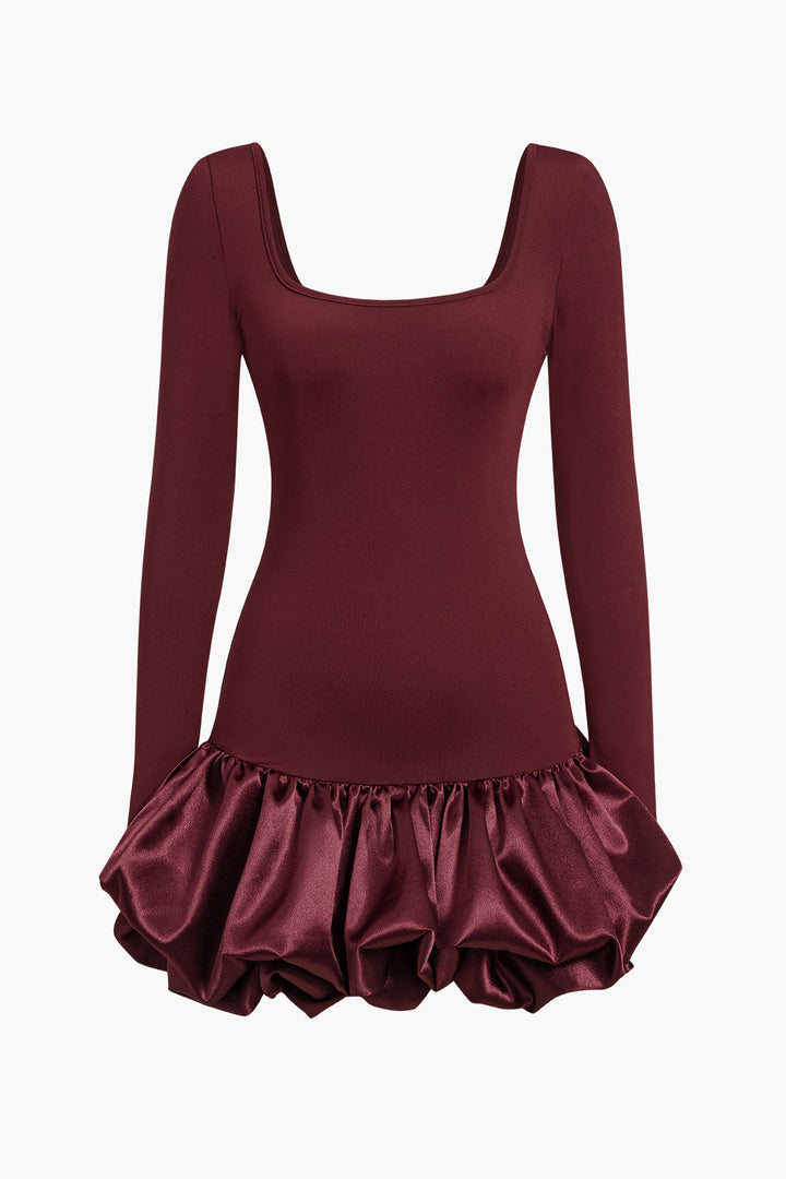 Long-Sleeve Puff Hem Mini Dress