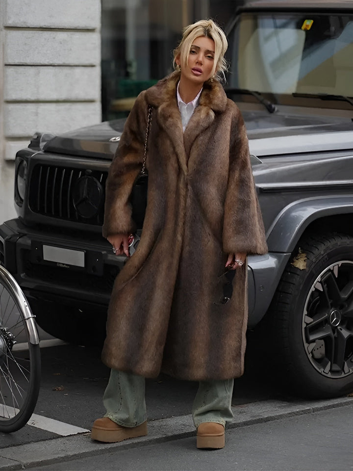 Faux fur brown long coat