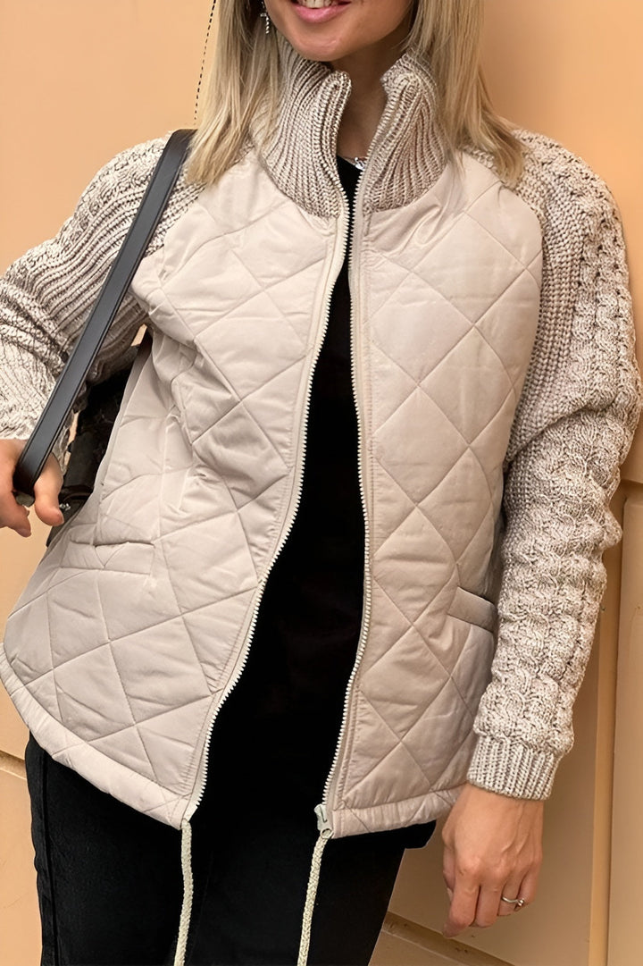 Casual Solid Knit Patchwork Zip Jacket